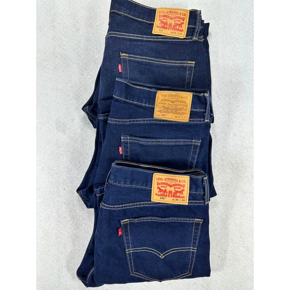 Levis Jeans Bundle Mens 36x30 Indigo Blue 505 Regular Fit 511 Slim Fit 3 Pairs
